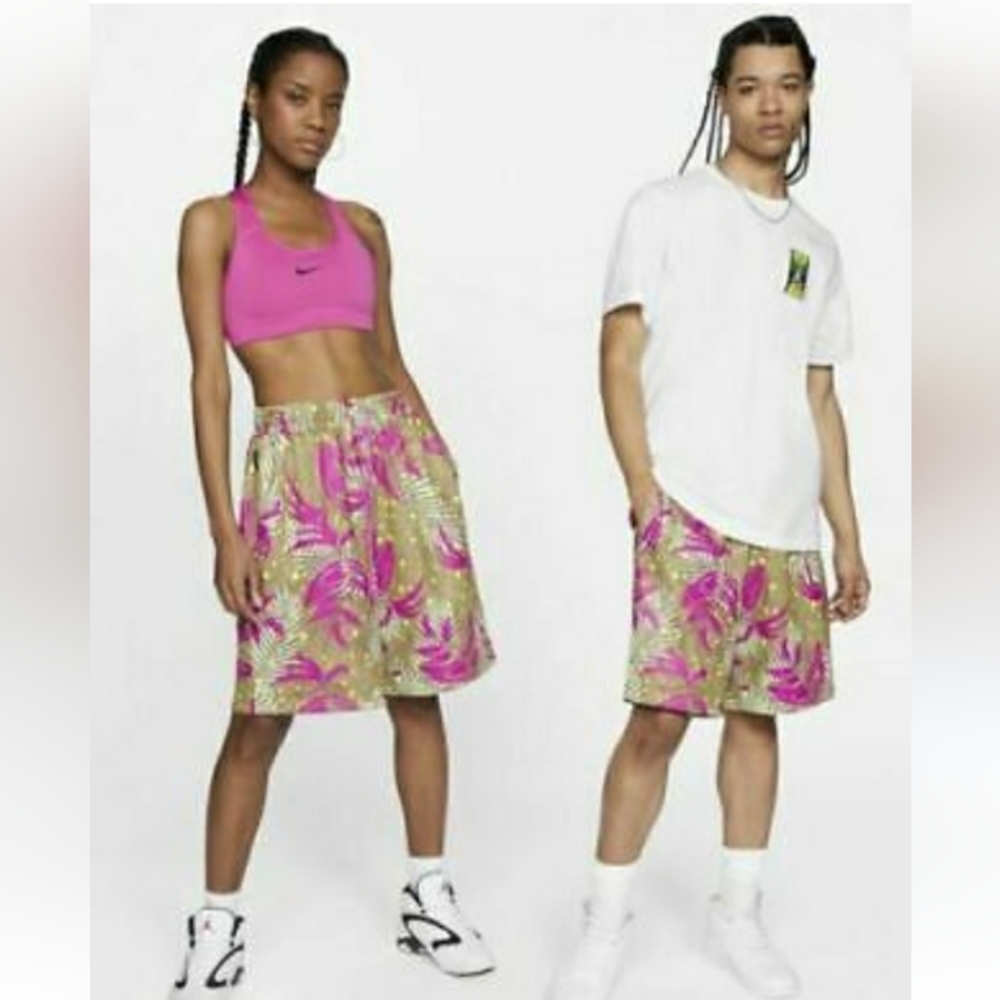 Nike Air Jordan Jumpman Unisex Athletic Shorts Pink & Tan Palm Print size L